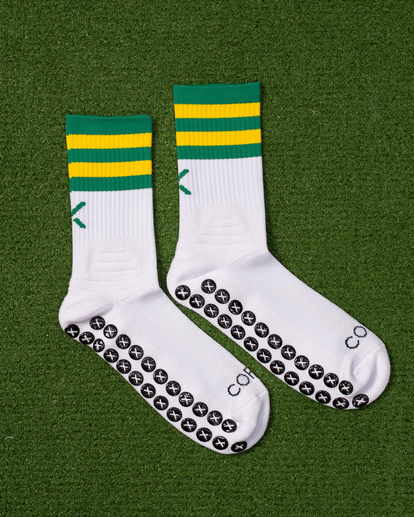 Green & Gold - White | Elite Grip Socks