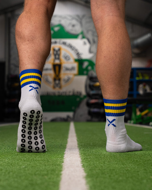 Royal Blue & Amber - White | Elite Grip Socks